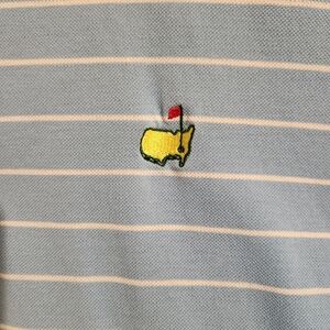 Masters Collection Sz L Mens Striped Blue Polo Golf Shirt 100% Cotton